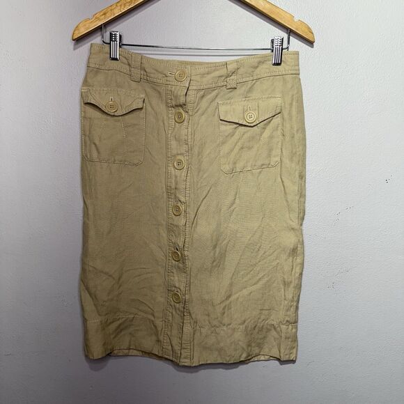 Banana Republic Dresses & Skirts - Banana Republic Women’s Beige Linen Silk Button Front Skirt Size 6 Utility Style